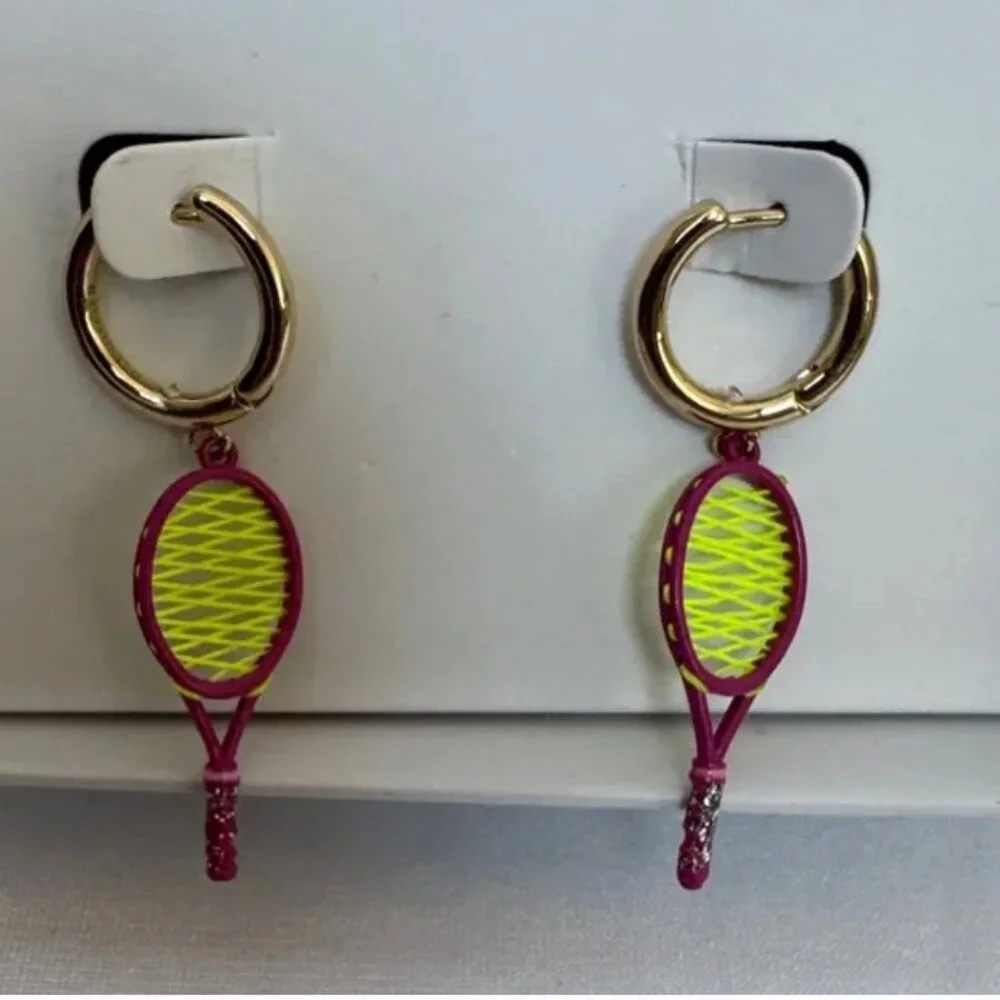 BaubleBar A Game of Style Neon Tennis Racket with Tennis Ball Studs Earrings NIB - Picture 3 of 5